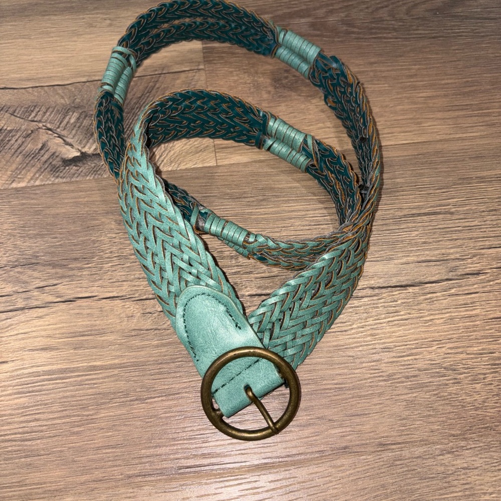 Braided Teal Belt with Bronze Buckle